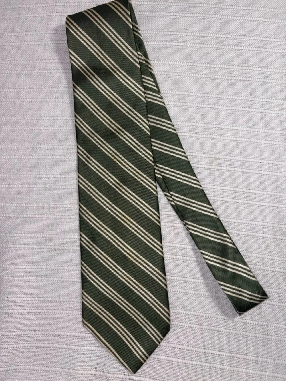 Brooks Brothers Silk Tie Green Cream Striped Repp USA Woven England OS EUC